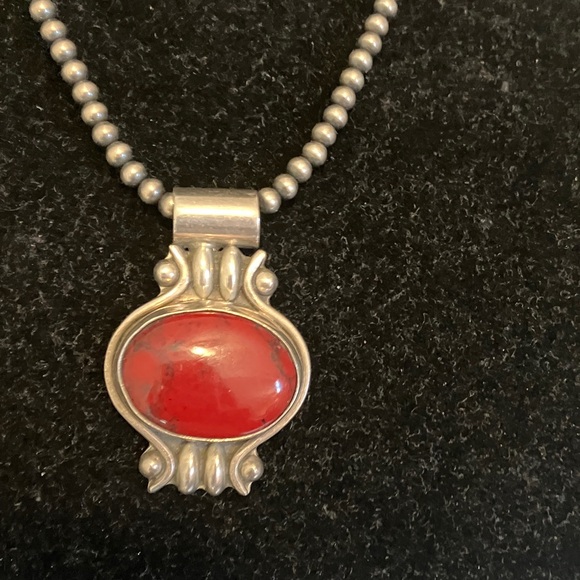 Carnelian Red and Silver Pendant - Picture 1 of 4